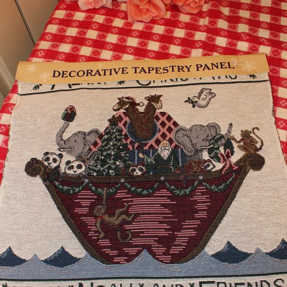 Tapestry Fabric Panel Merry Christmas From Noah & Friends 17.75" Sq Noahs Ark - Picture 8 of 12